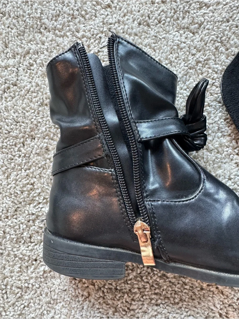 Girls Black Mid-Calf Boots ankle boots side Zip Bow Strap Riding Boots Size 13
